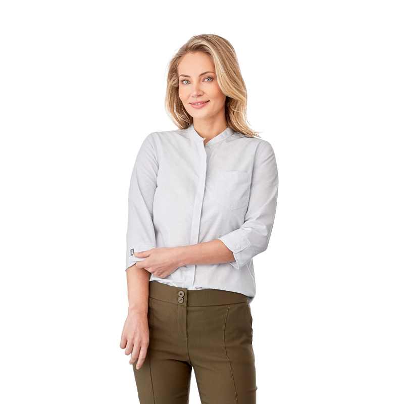 Women%27s HUNTINGTON Three Quarter Sleeve Dotted Mandarin Collar Button Up Shirt 1 Women%27s HUNTINGTON Three Quarter Sleeve Dotted Mandarin Collar Button Up Shirt 1