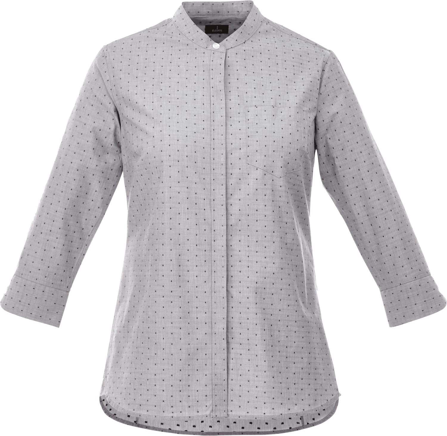 Women's HUNTINGTON Three Quarter Sleeve Dotted Mandarin Collar Button Up Shirt 1