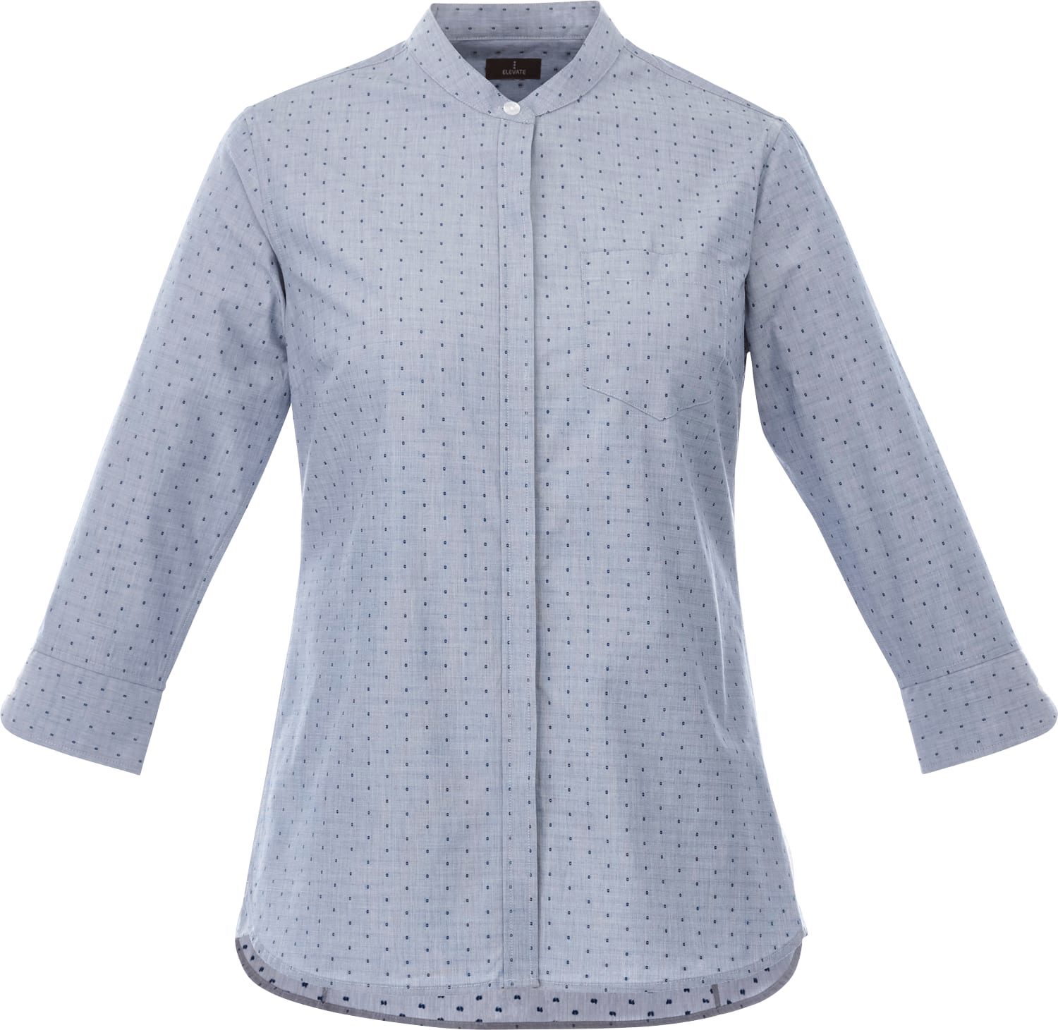 Women's HUNTINGTON Three Quarter Sleeve Dotted Mandarin Collar Button Up Shirt 1
