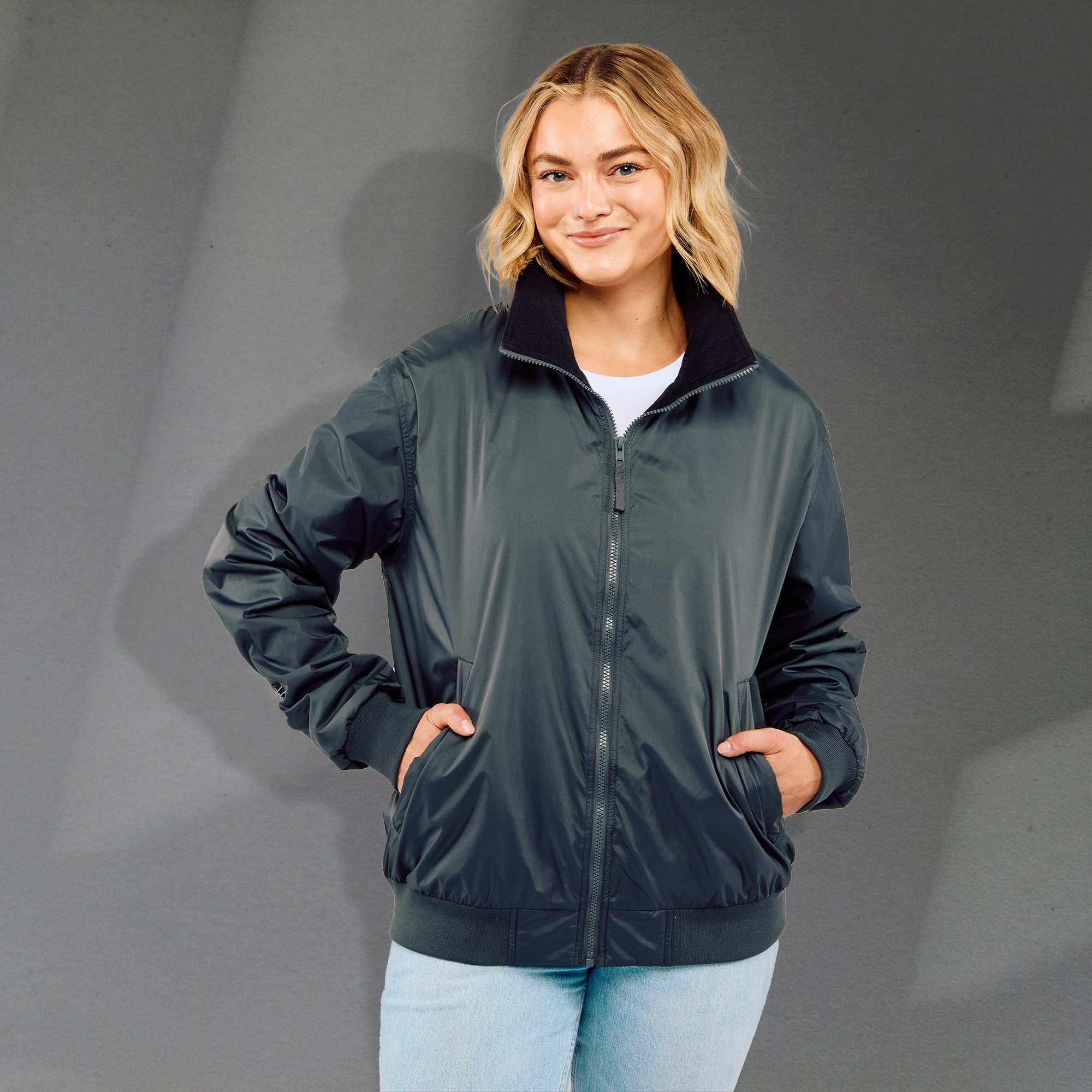 Gender Neutral BELFORD Eco Fleece Lined Full Zip Bomber Jacket 2
