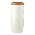 Reno Double Wall Ceramic Tumbler w/Wood Lid 10oz - White Reno Double Wall Ceramic Tumbler w/Wood Lid 10oz - White