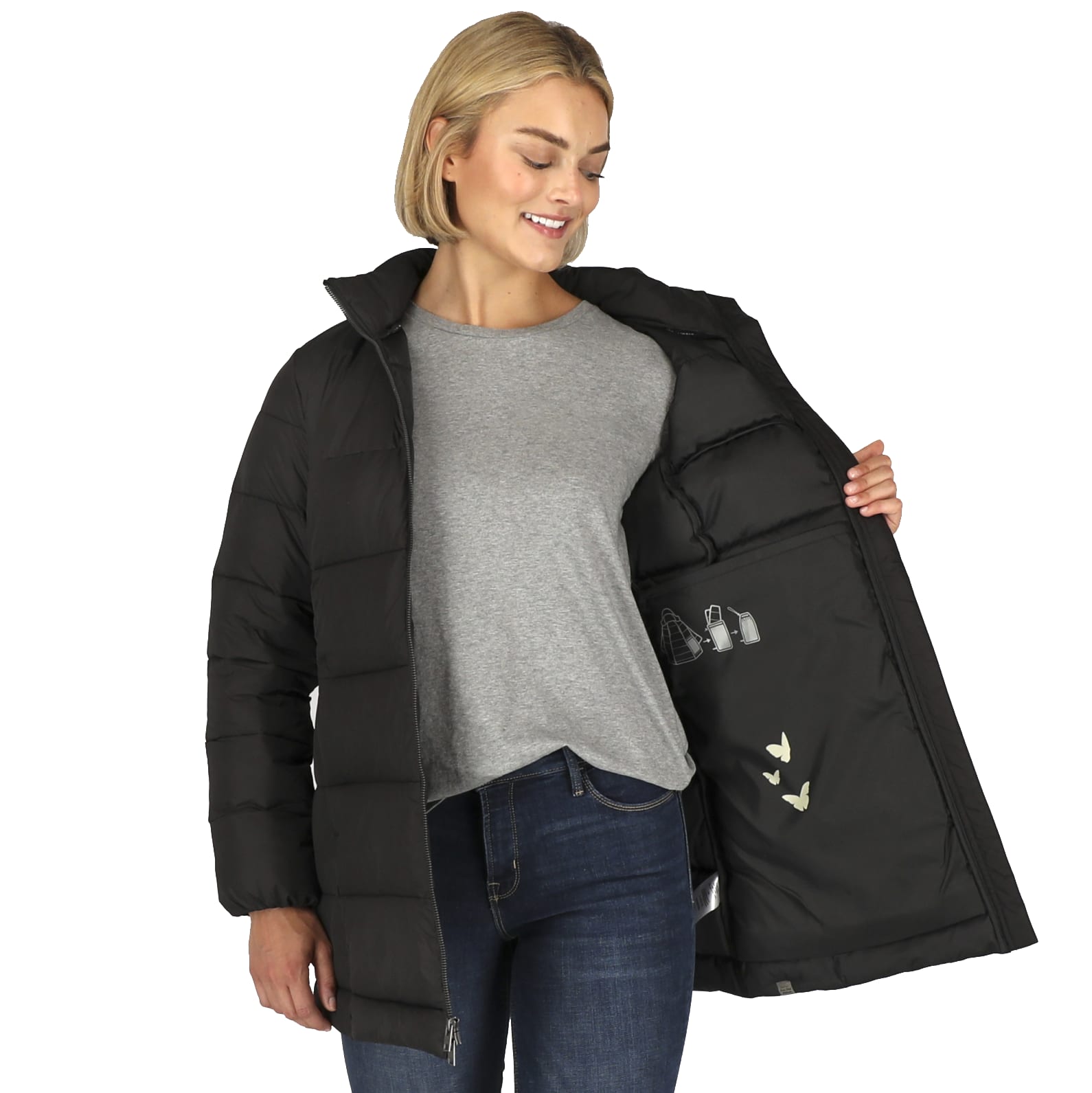 Womens GENEVA Eco Long Packable Insulated Jacket 1