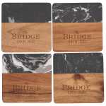 Black Marble and Wood Coaster Set - 1033-65BKFront Black Marble and Wood Coaster Set - 1033-65BKFront