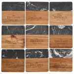 Black Marble and Wood Coaster Set - 1033-65BKFront Black Marble and Wood Coaster Set - 1033-65BKFront
