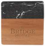 Black Marble and Wood Coaster Set - 1033-65BKFront Black Marble and Wood Coaster Set - 1033-65BKFront