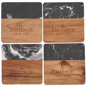 Black Marble and Wood Coaster Set 1 Black Marble and Wood Coaster Set 1