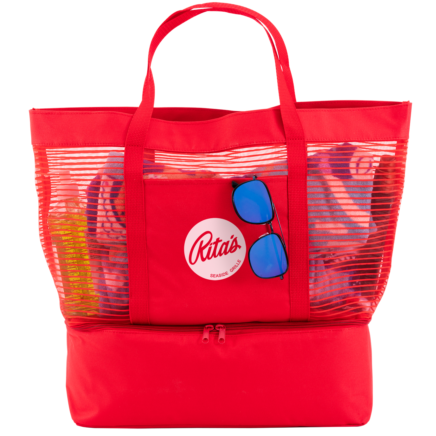 2" 1 Striped Mesh Beach Bag Cooler 1