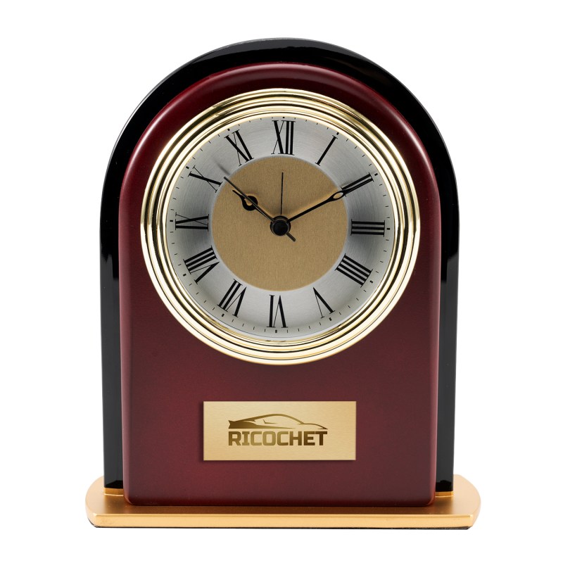 Rosewood and Black Glass Arch Clock 1 Rosewood and Black Glass Arch Clock 1
