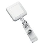 Square Retractable Badge Holder - White - PMS White Square Retractable Badge Holder - White - PMS White