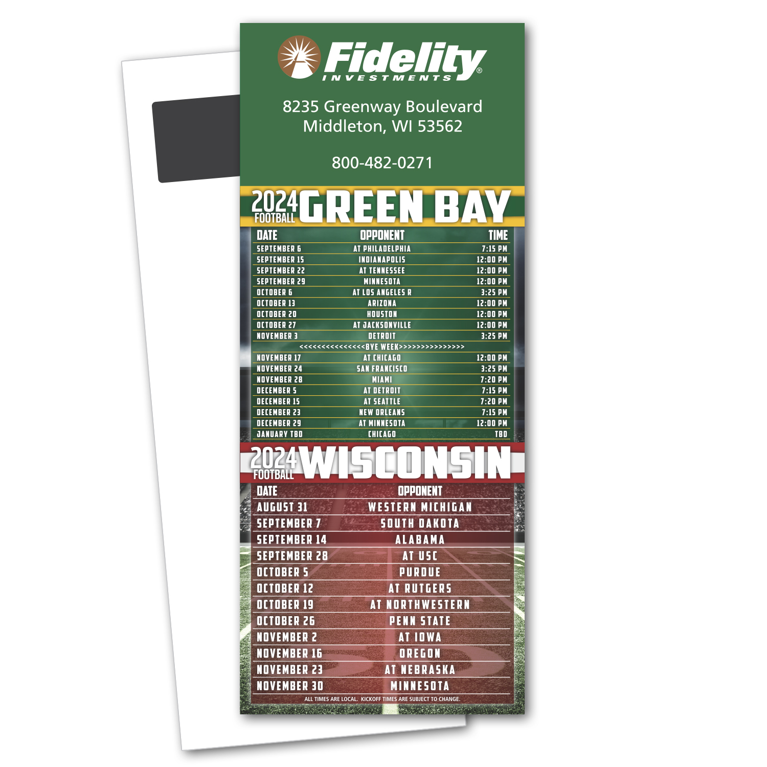 Football Schedule Magnetic Stick Up Card 1