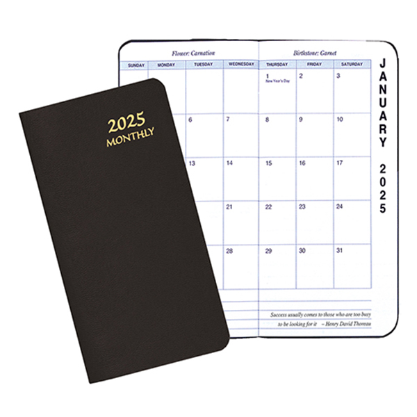Monthly Pocket Planner W/ Leatherette Cover - Up Right Format 1