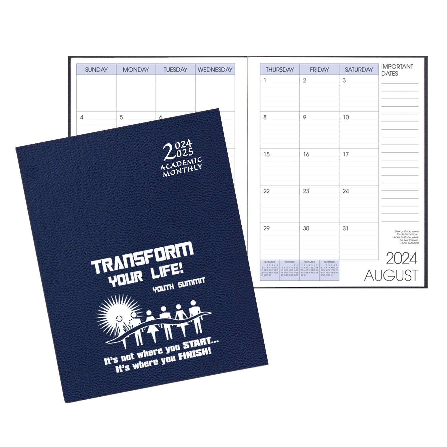 Academic Saddle Stitch Monthly Desk Planner w/ Leatherette Cover 1