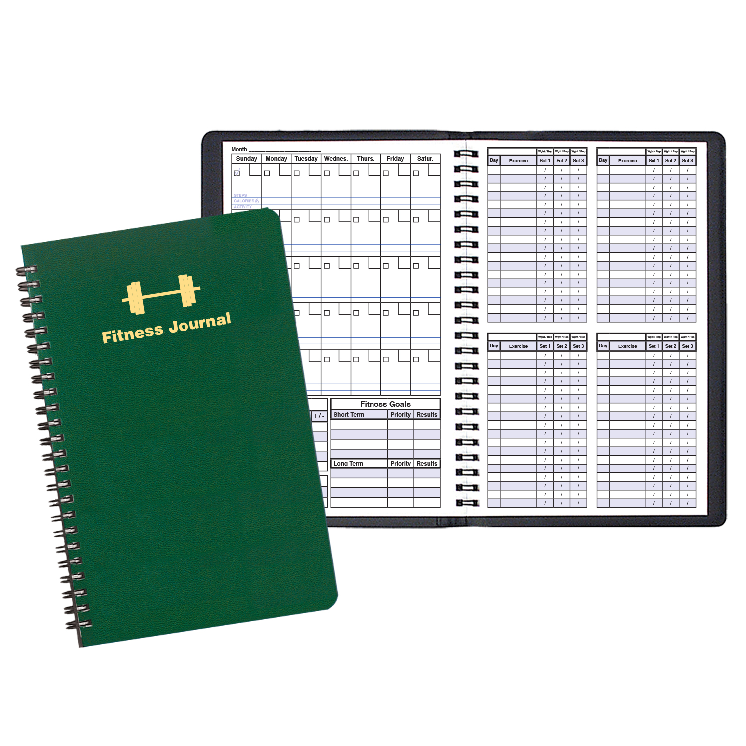 Fitness Journal Large 5 1/2 x 8 1/2, Wire-Bound, Leatherette Cover 1