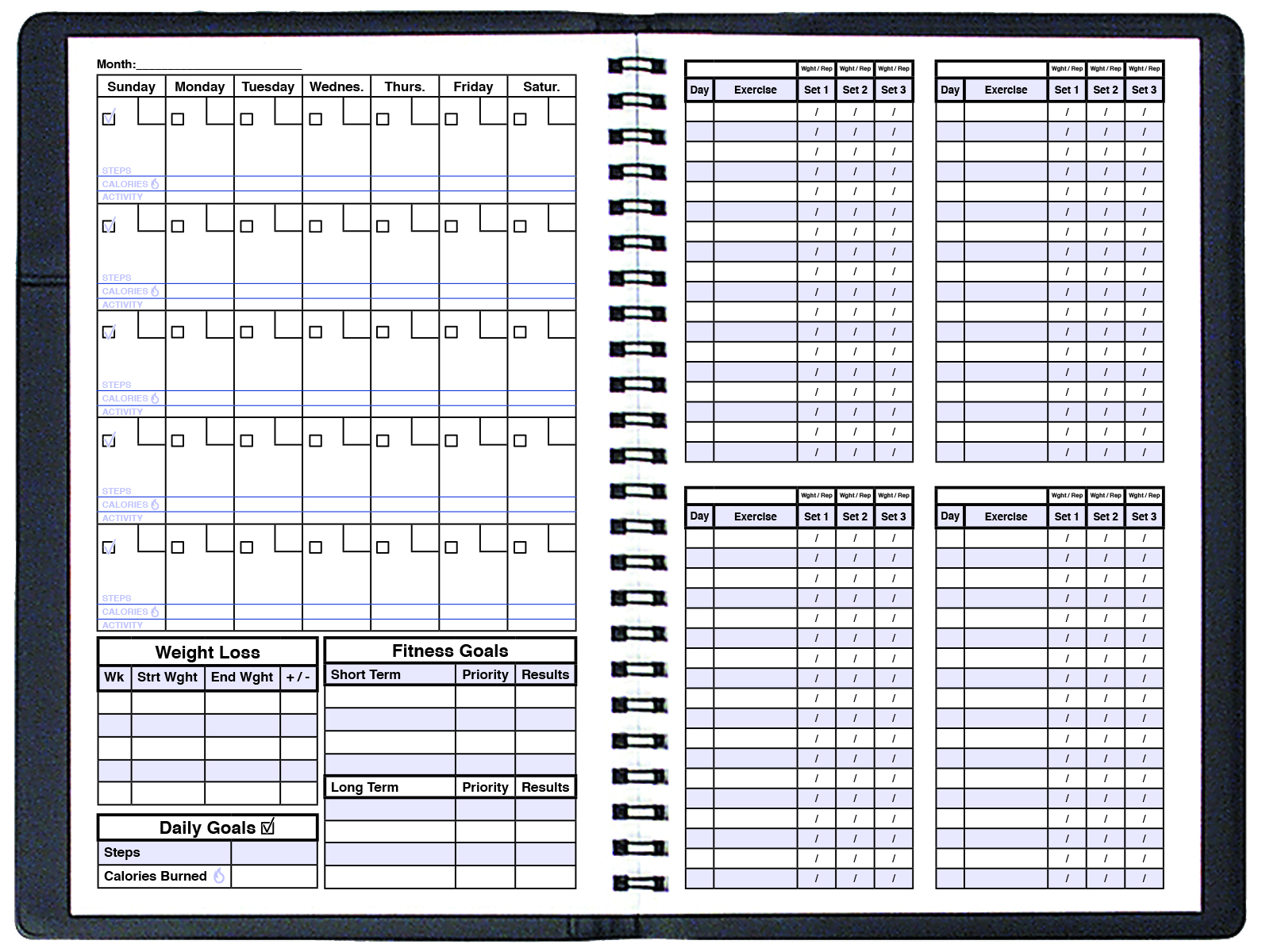 Fitness Journal Large 5 1/2 x 8 1/2, Wire-Bound, Leatherette Cover 1