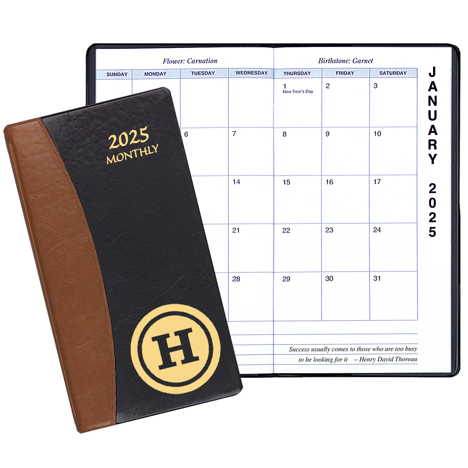 Monthly Pocket Planner w/ Carriage Vinyl Cover - Upright Format 1