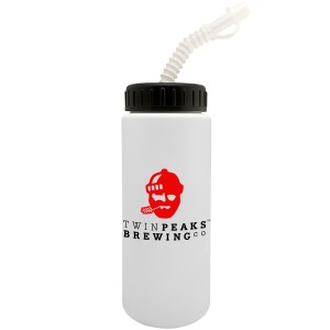 32 Oz. White Sport Bottle with Cap, Tip and Straw 1 32 Oz. White Sport Bottle with Cap, Tip and Straw 1