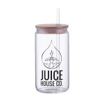 Danville 18oz Can Glass w Bamboo Lid and Straw - Clear Screen Print Danville 18oz Can Glass w Bamboo Lid and Straw - Clear Screen Print