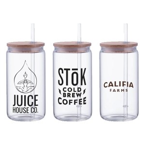 Danville 18oz Can Glass w Bamboo Lid and Straw 1 Danville 18oz Can Glass w Bamboo Lid and Straw 1