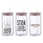 Danville 18oz Can Glass w Bamboo Lid and Straw 1 Danville 18oz Can Glass w Bamboo Lid and Straw 1