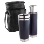 Leatherette Tumbler/ Vacuum Bottle Set - Navy Blank Leatherette Tumbler/ Vacuum Bottle Set - Navy Blank