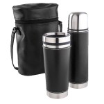 Leatherette Tumbler/ Vacuum Bottle Set - Black Blank Leatherette Tumbler/ Vacuum Bottle Set - Black Blank