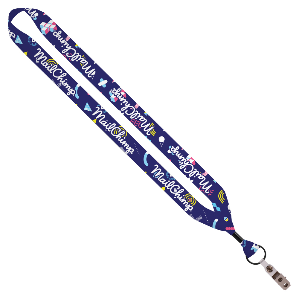 3/4" Dye-Sublimated Lanyard with Metal Crimp, Split-Ring & Bulldog Clip 1