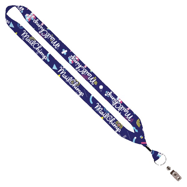 3/4" Dye-Sublimated Lanyard with Metal Crimp, Split-Ring & Bulldog Clip 1