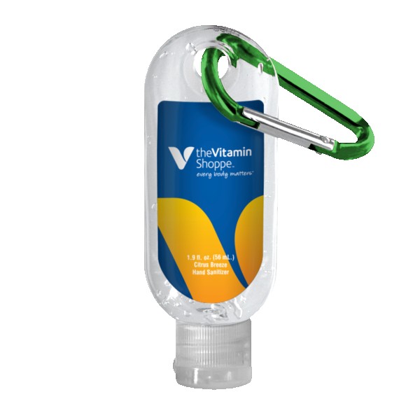 1.9 oz. Clear Sanitizer in Clear Bottle with Carabiner 1