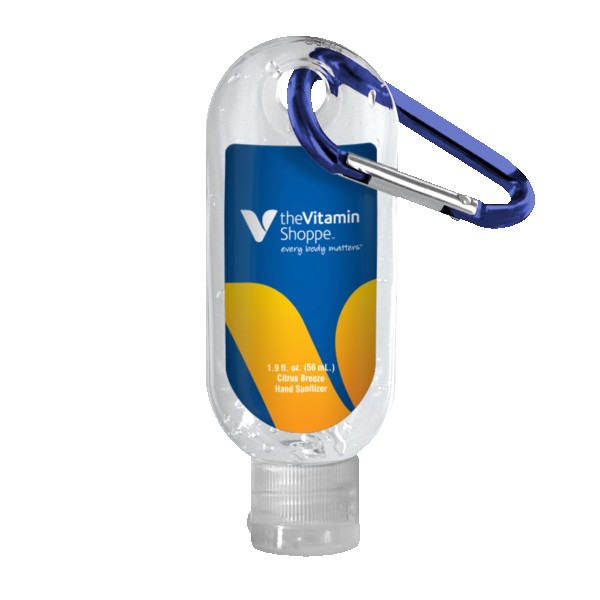1.9 oz. Clear Sanitizer in Clear Bottle with Carabiner 1