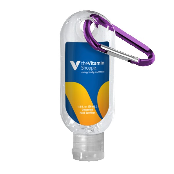 1.9 oz. Clear Sanitizer in Clear Bottle with Carabiner 1