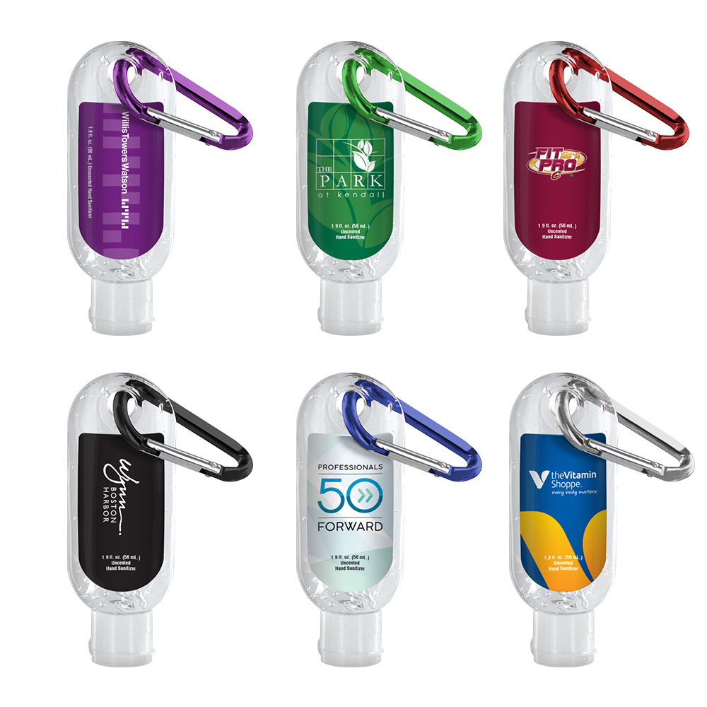 1.9 oz. Clear Sanitizer in Clear Bottle with Carabiner 1
