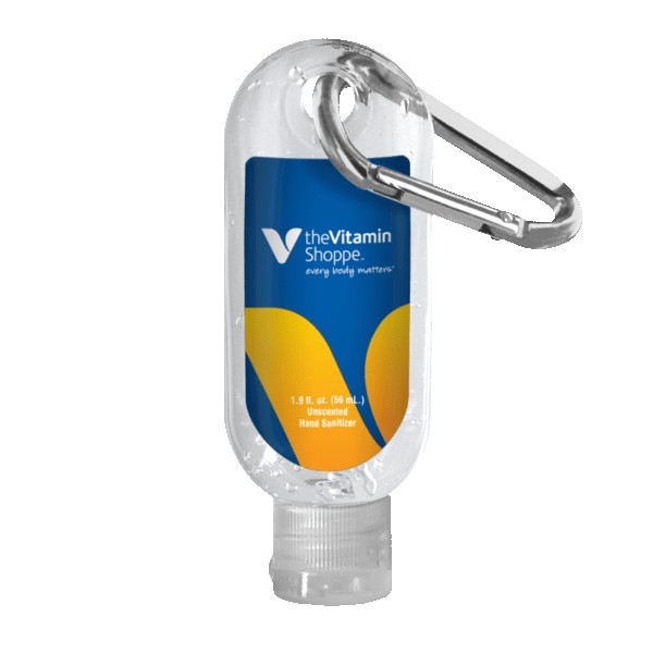 1.9 oz. Clear Sanitizer in Clear Bottle with Carabiner 1