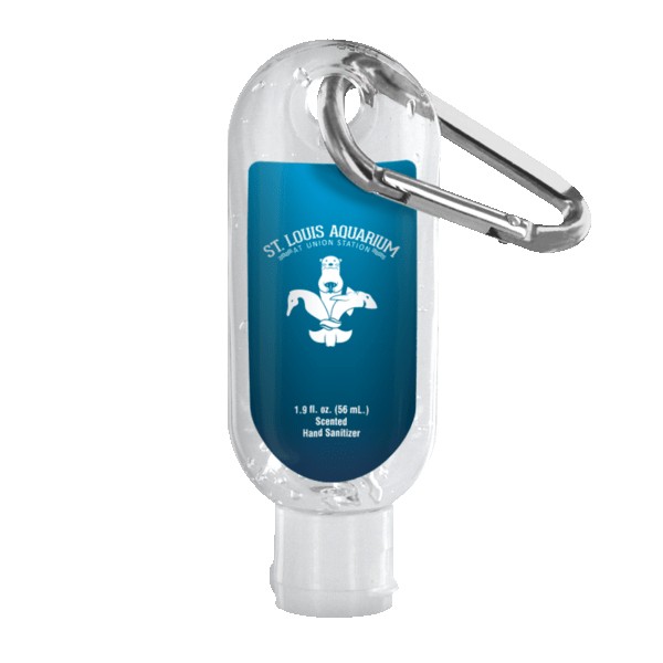 1.9 oz. Clear Sanitizer in Clear Bottle with Carabiner 1