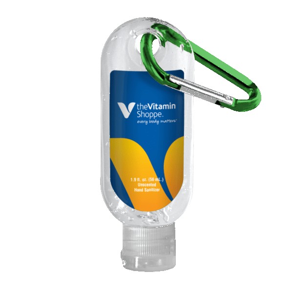 1.9 oz. Clear Sanitizer in Clear Bottle with Carabiner 1
