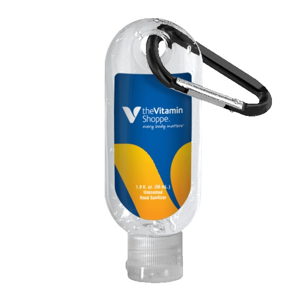1.9 oz. Clear Sanitizer in Clear Bottle with Carabiner 1