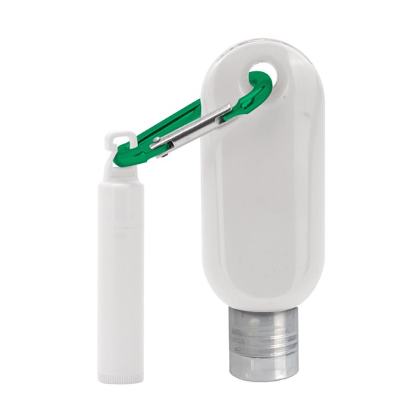 Custom 1.9 oz. SPF 50 Sunscreen with Carabiner and SPF 15 Lip Balm in White Tube with Hook Cap 1