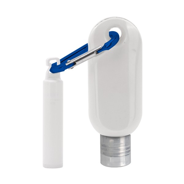 Custom 1.9 oz. SPF 50 Sunscreen with Carabiner and SPF 15 Lip Balm in White Tube with Hook Cap 1