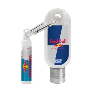 Custom 1.9 oz. SPF 50 Sunscreen with Carabiner and SPF 15 Lip Balm in White Tube with Hook Cap 1 Custom 1.9 oz. SPF 50 Sunscreen with Carabiner and SPF 15 Lip Balm in White Tube with Hook Cap 1