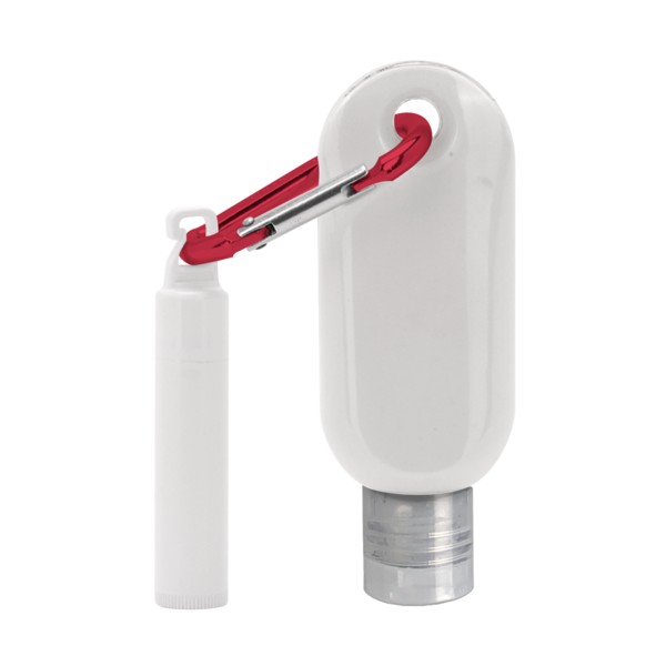 Custom 1.9 oz. SPF 50 Sunscreen with Carabiner and SPF 15 Lip Balm in White Tube with Hook Cap 1