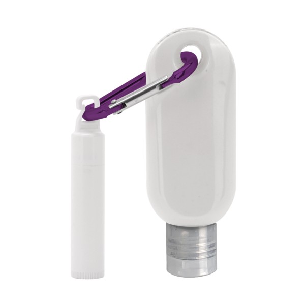 Custom 1.9 oz. SPF 50 Sunscreen with Carabiner and SPF 15 Lip Balm in White Tube with Hook Cap 1
