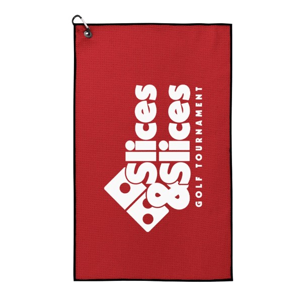 Waffle Weave Golf Towel with Black Corner Hook 1