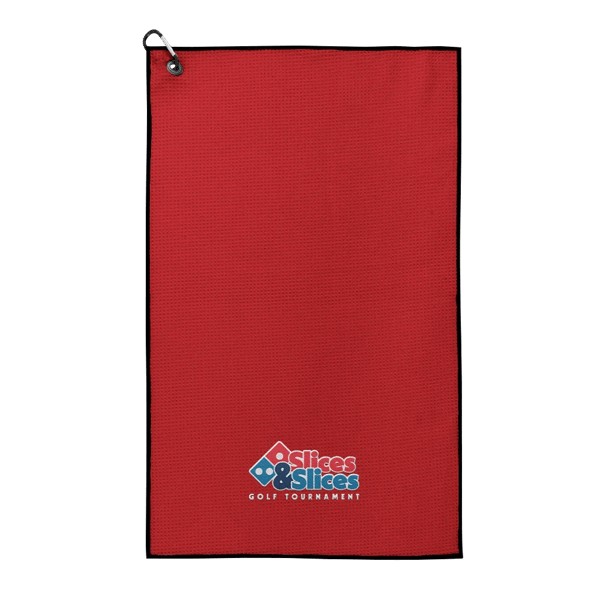 Waffle Weave Golf Towel with Black Corner Hook 1