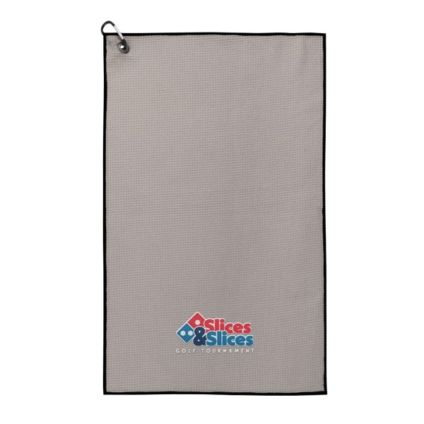 Waffle Weave Golf Towel with Black Corner Hook 1