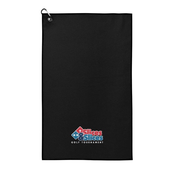 Waffle Weave Golf Towel with Black Corner Hook 1