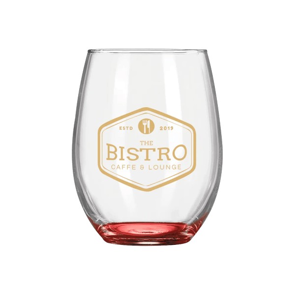 Wine O'Clock 9oz ARC Stemless Wine Glass C8832 with Color Bottom 1