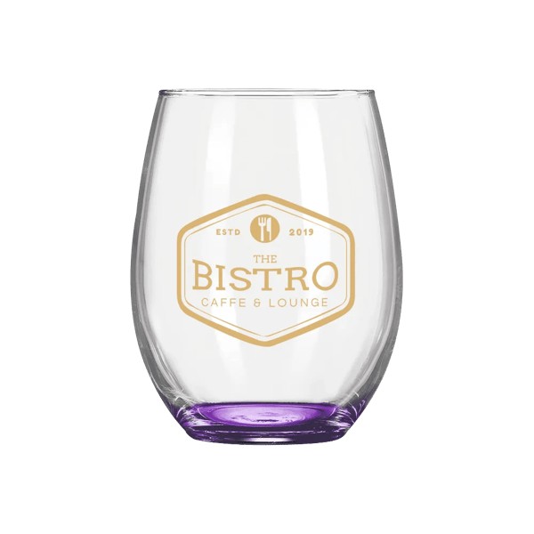 Wine O'Clock 9oz ARC Stemless Wine Glass C8832 with Color Bottom 1