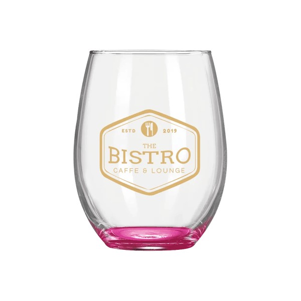 Wine O'Clock 9oz ARC Stemless Wine Glass C8832 with Color Bottom 1