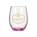 Wine O'Clock 9oz ARC Stemless Wine Glass C8832 with Color Bottom - Pink Pad Print Wine O'Clock 9oz ARC Stemless Wine Glass C8832 with Color Bottom - Pink Pad Print