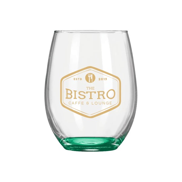 Wine O'Clock 9oz ARC Stemless Wine Glass C8832 with Color Bottom 1