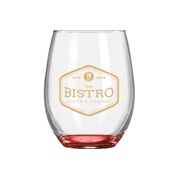 Wine O'Clock 9oz ARC Stemless Wine Glass C8832 with Color Bottom 1